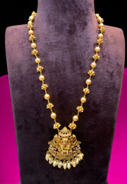 Beautiful coral beads and pearls short chain with lord Ganesh pendant and guttapusalu hangings